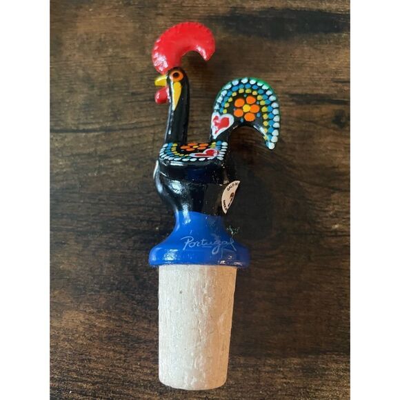 Hand-painted Traditional Portuguese Aluminum Rooster Bottle Spout/ New - Picture 1 of 4